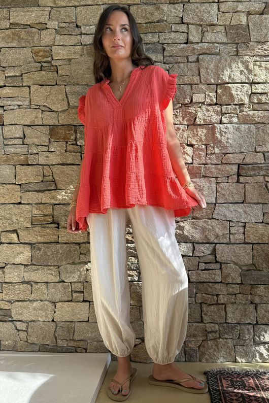 Tasha Cushion Cotton Cap Sleeve Tier Top Watermelon